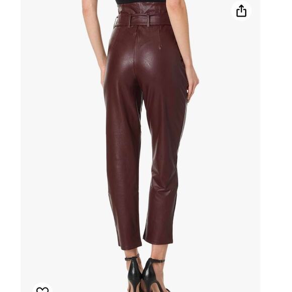 Commando Brown Faux Leather Paperbag Waist Pants NWT Medium Oxblood Color Lined - Picture 5 of 15